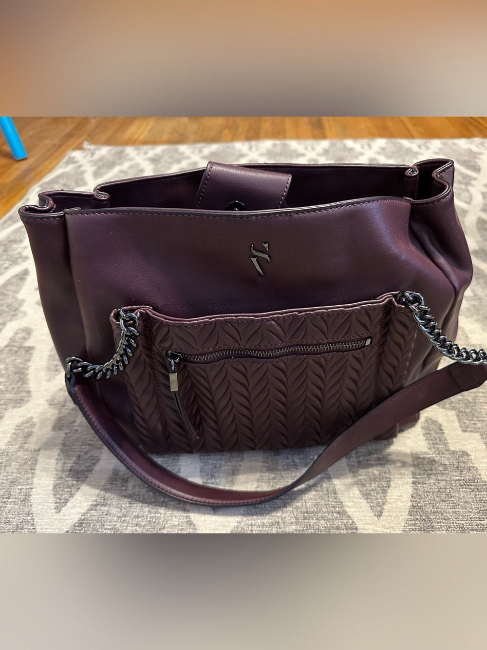 Women’s Quilted Chain Strap Shoulder Bag - Deep Plum Simply Vera Vera Wang